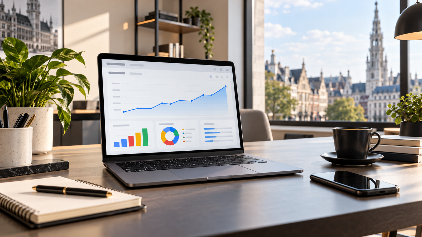 Tableau de bord montrant la progression des conversions d’un site web en Belgique