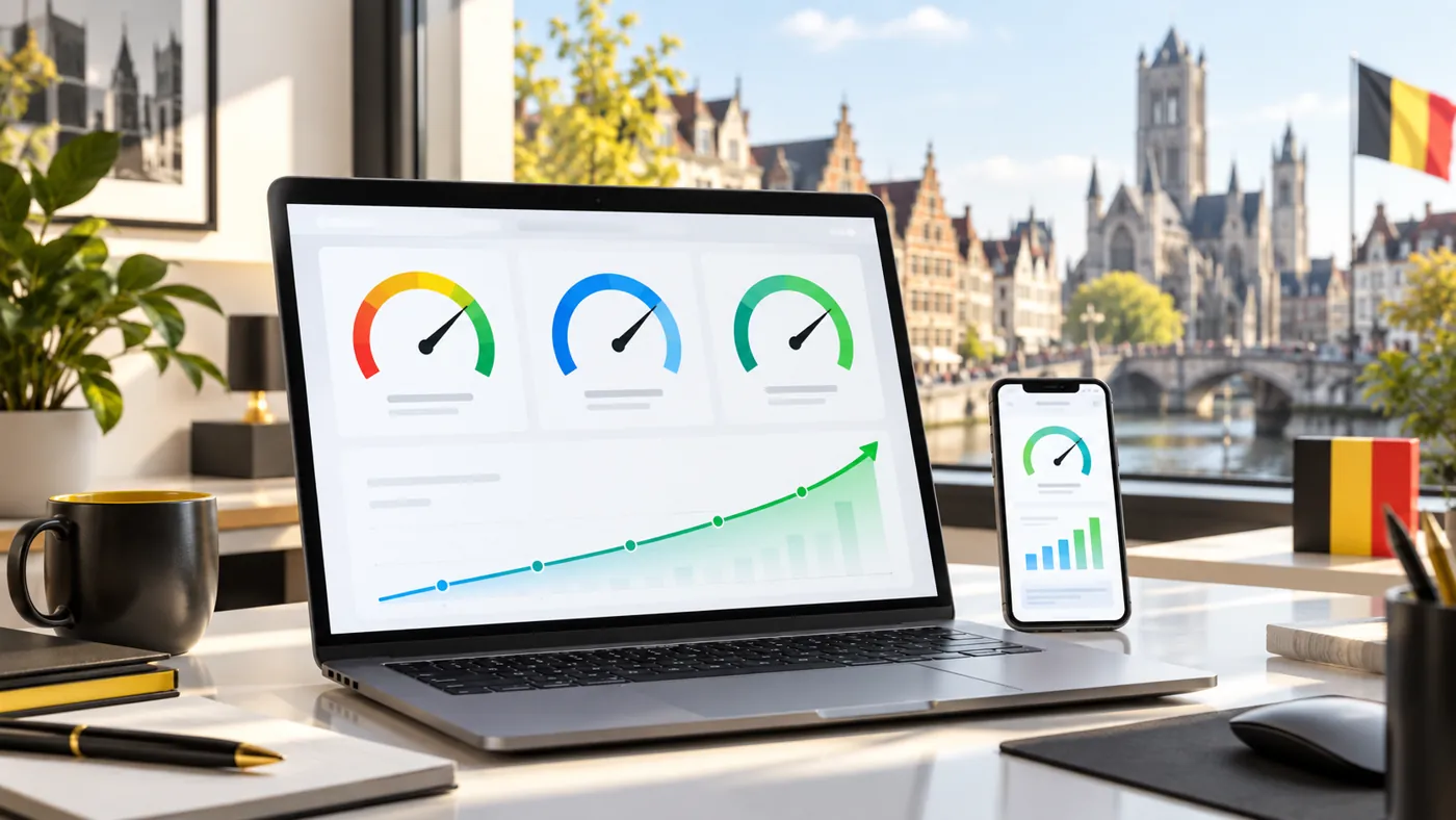 Tableau de bord de performance web sur ordinateur et smartphone en Belgique