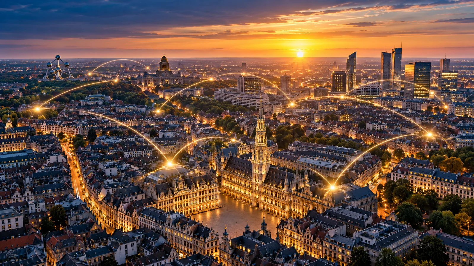 Vue aérienne de Bruxelles illustrant la visibilité locale d’une PME